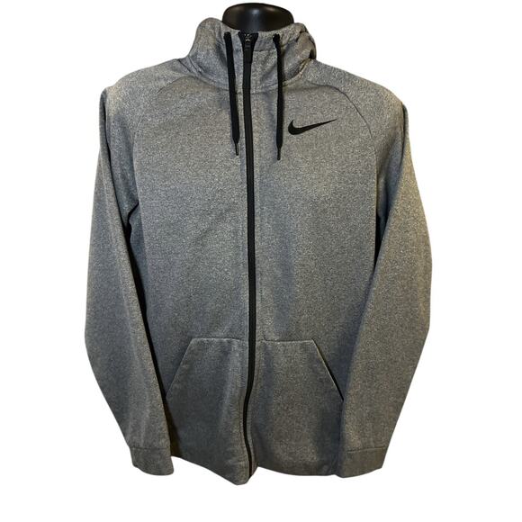 Nike Hoodie Mens Medium M Gray Dri-Fit Full Zip‎ Training Long Sleeve Swoosh - Picture 1 of 9